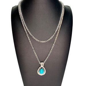 VTG AVON Silver Turquoise Pendant Necklace Costume Jewelry 19"
